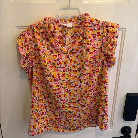 Ninexis Vibrant Yellow Floral V-Neck Blouse - Picture 2 of 6